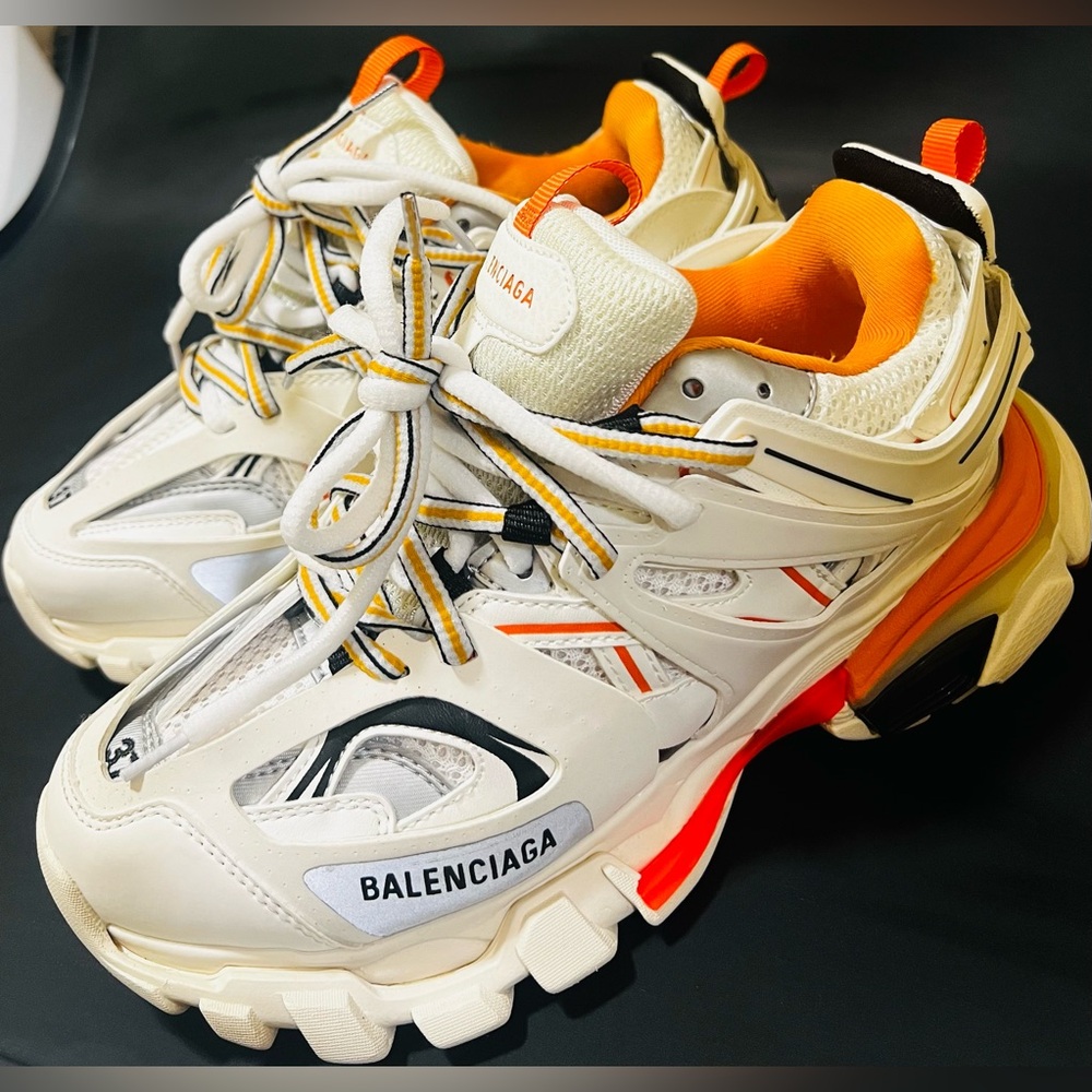 BALENCIAGA TRACK 2.0 WHITE & ORANGE LED | WOMENS SIZE 7